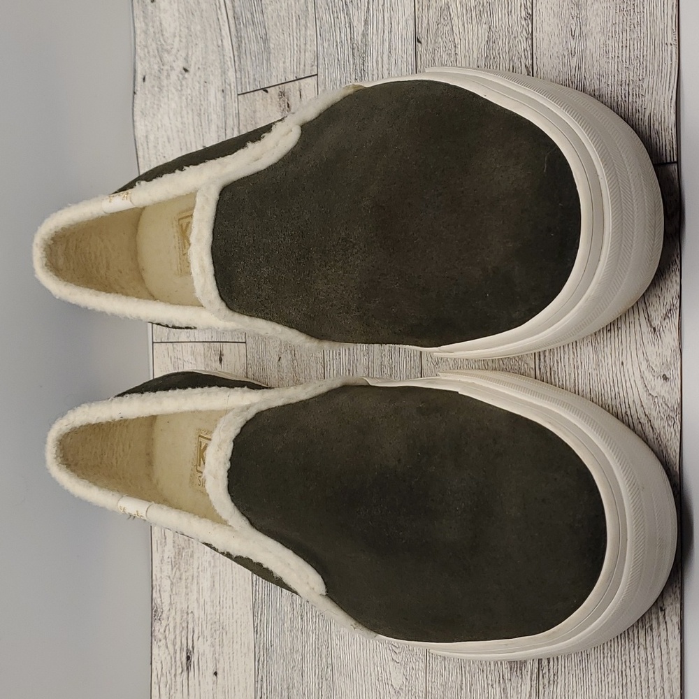 KEDS Double Decker OD Green Suede/Faux Shearling Slip-on Sneaker W Size 8.5.